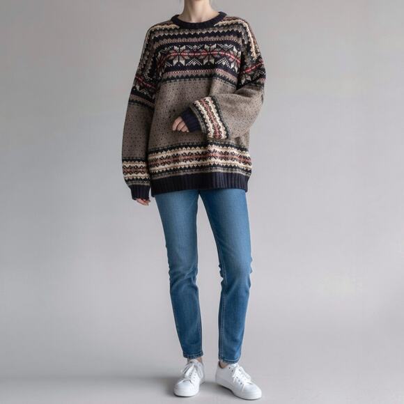 Woolrich Vintage Wool Nordic Scandi Crew Sweater XL Fair Isle Apres Ski Cozy - Picture 5 of 11